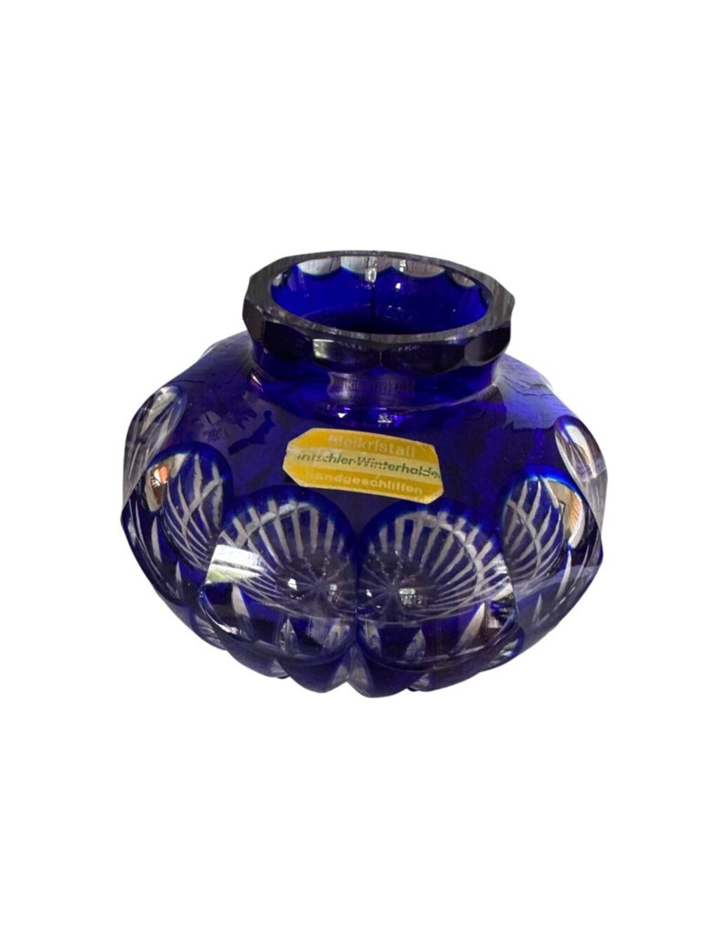Vintage Cobalt Blue Cut to Clear Lead Crystal Rose Bowl Vase Germany 5" - Picture 5 of 9